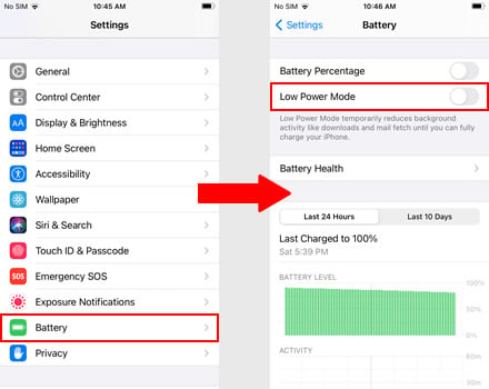 turn off battery saver on iphone