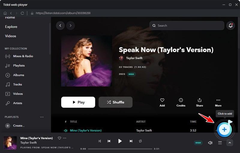 add songs from tidal web player