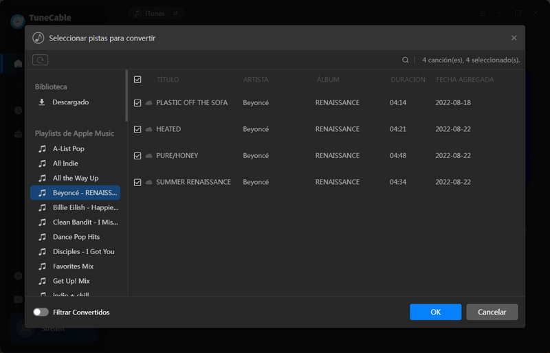 seleccione pistas de música de Apple para convertir