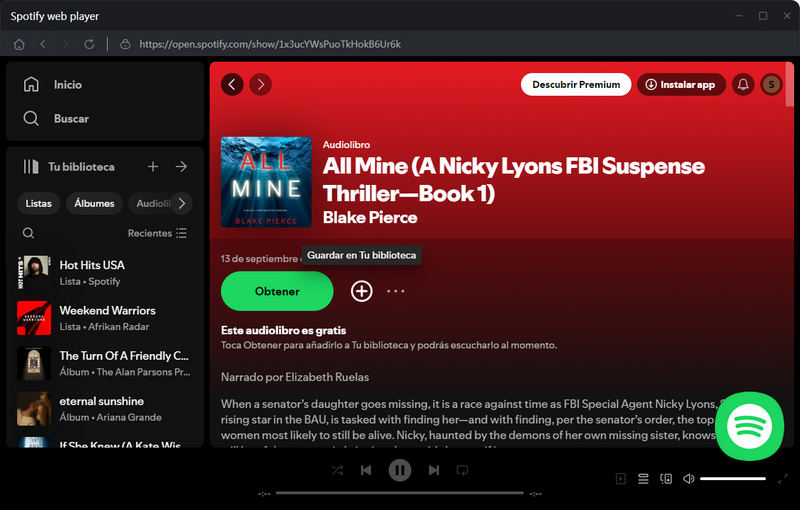 guardar audiolibro de Spotify en biblioteca