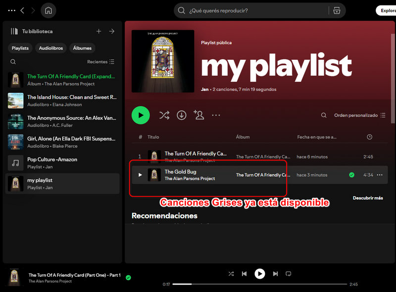 hacer atenuado canciones de spotify disponibles