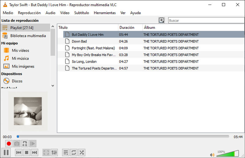 reproducir canciones de taylor swift a través de vlc media player