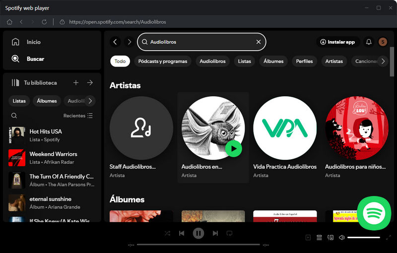 buscar audiolibros de Spotify