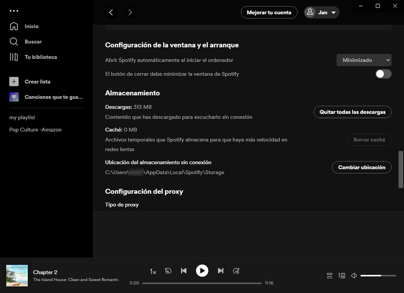 verificar el almacenamiento de canciones de Spotify ruta