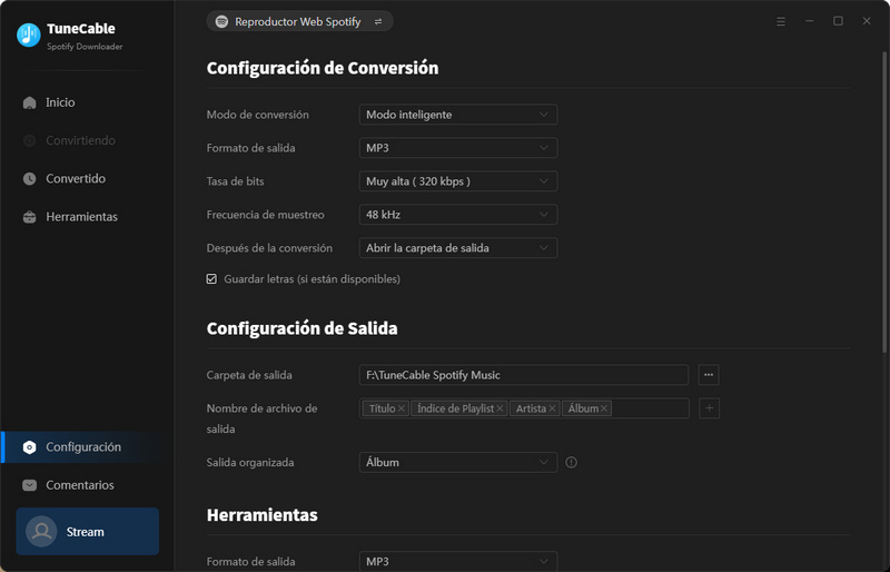 ajustar la configuración de salida de las descargas de Spotify