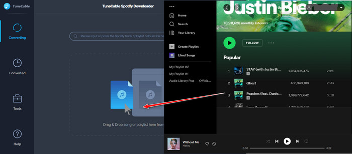 add justin bieber song from spotify to tunecable