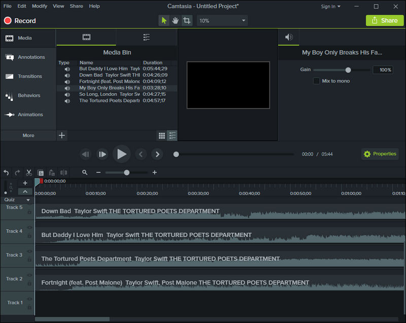 trim taylor swift songs in video editor