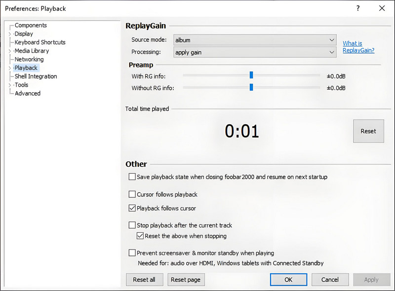 adjust audio settings on foobar2000