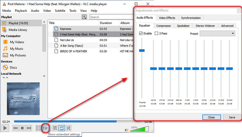 adjust audio settings on vlc