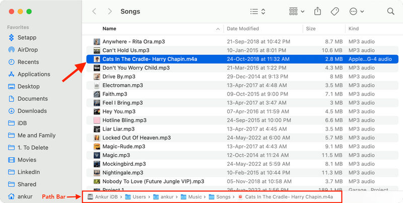 apple songs storage path