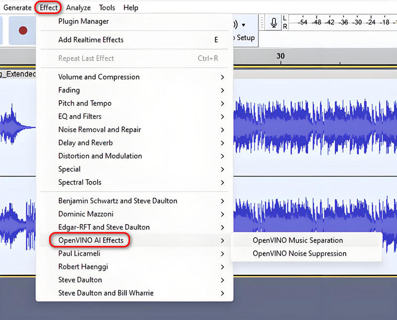 enable audacity openvino ai effect