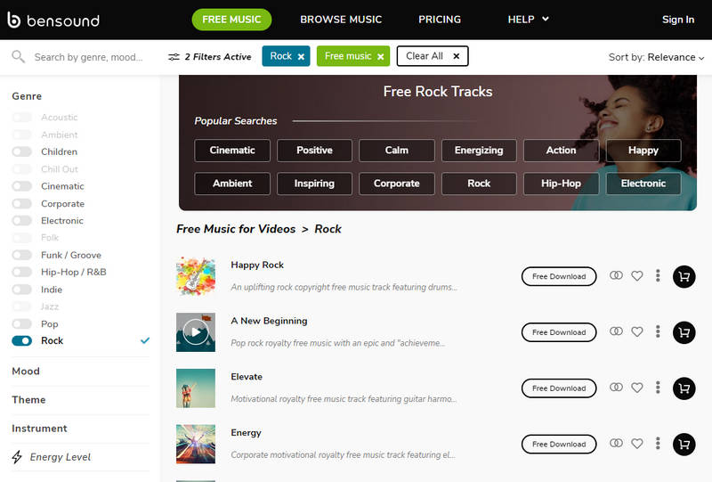 unblocked free music sites Bensound