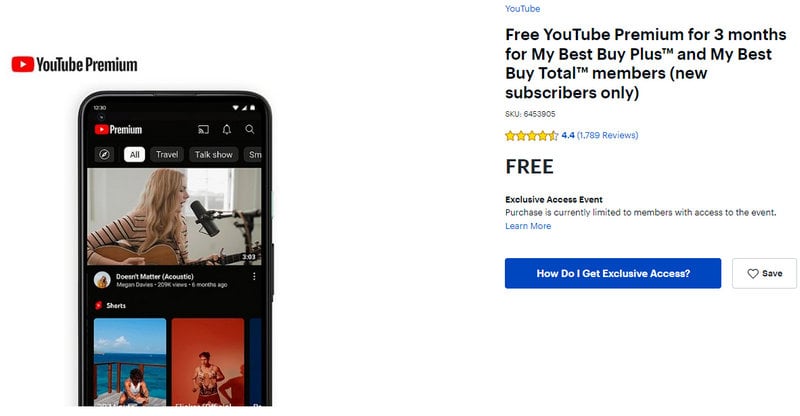 get YouTube Premium free via best buy
