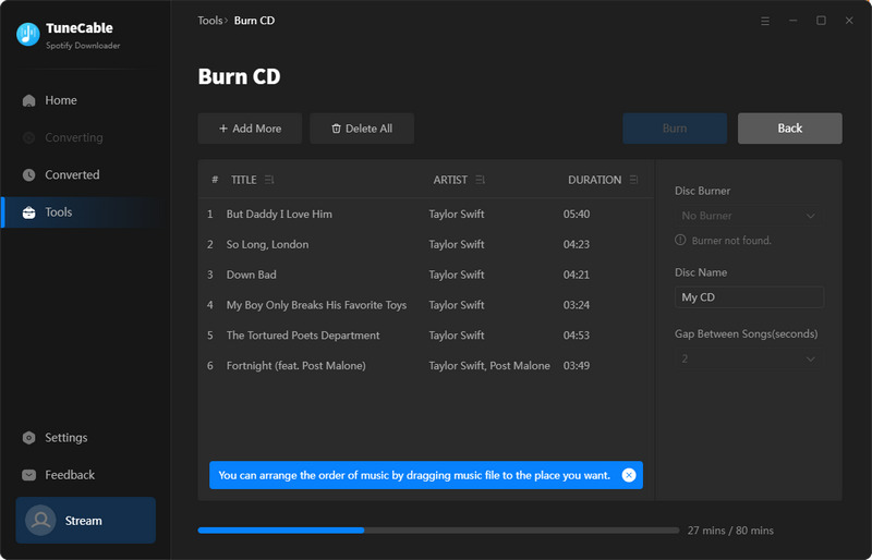 burn taylor swift songs to cd