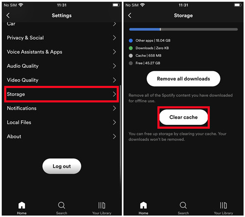 clear spotify caches on mobile phone