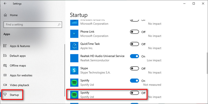 disable spotify autostart via windows settings