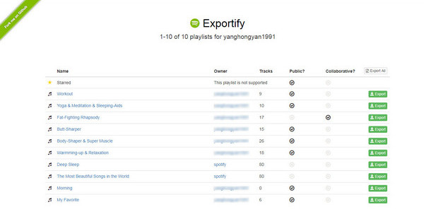 export spotify playlists to excel csv