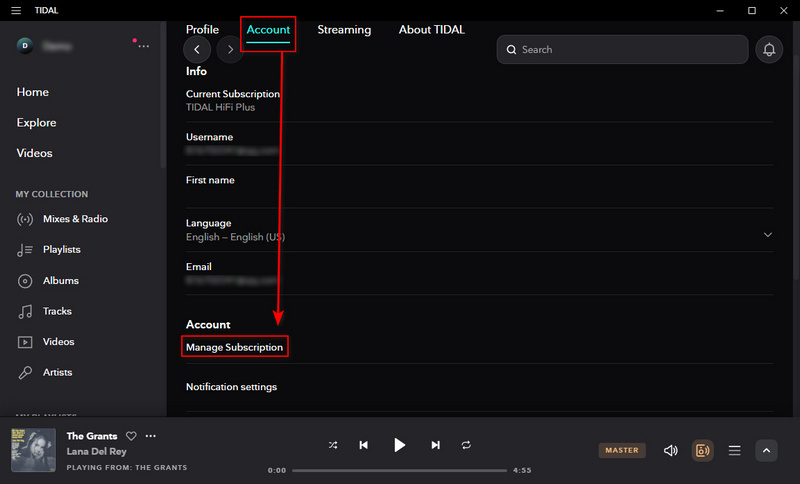 manage tidal music subscription