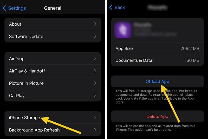offload app on ios