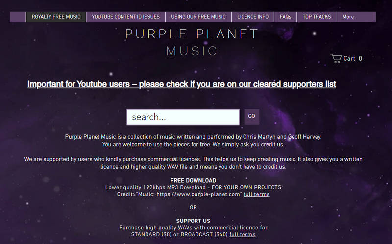 unblocked free music sites Purple Planet