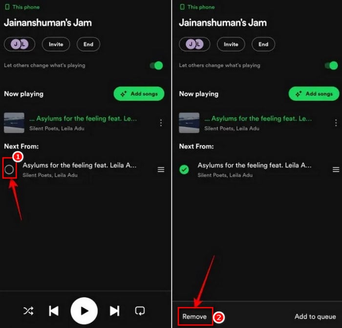 how to remove songs from a jam