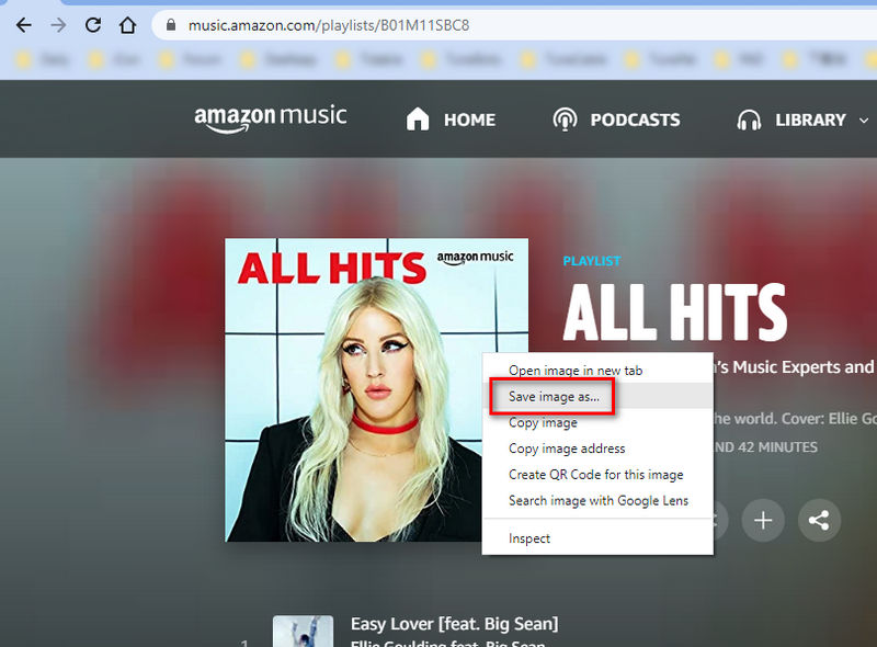 save cover image from amazon music web