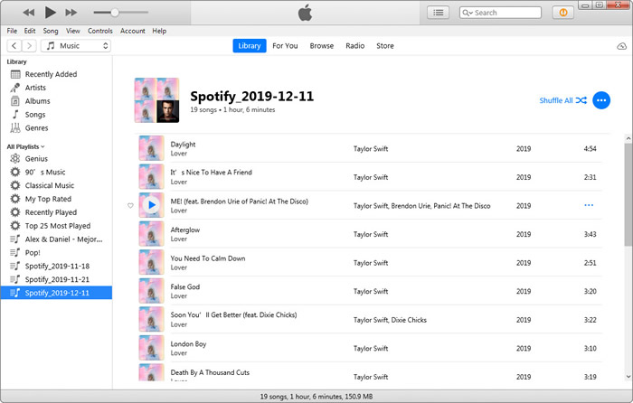 view spotify playlist in itunes library