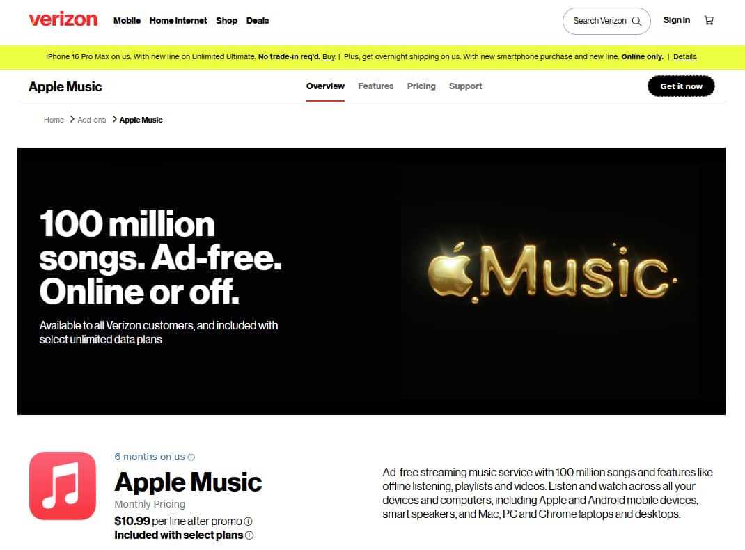 verizon apple music offer