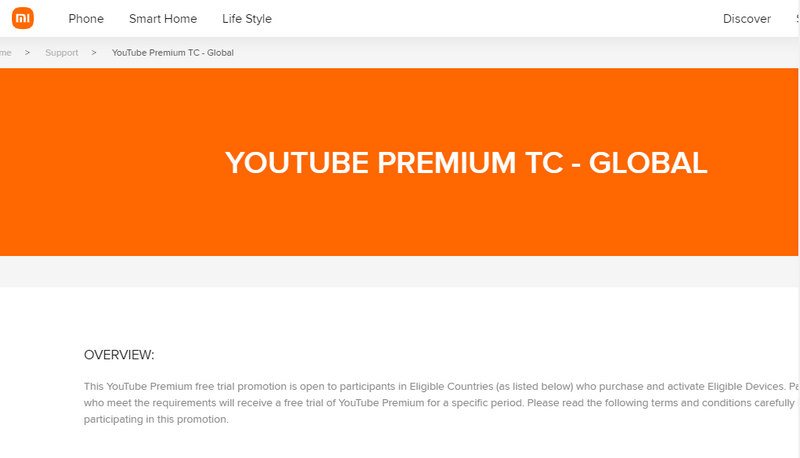 get YouTube Premium free via xiaomi