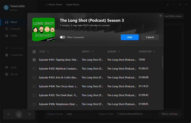 select apple podcast episodes