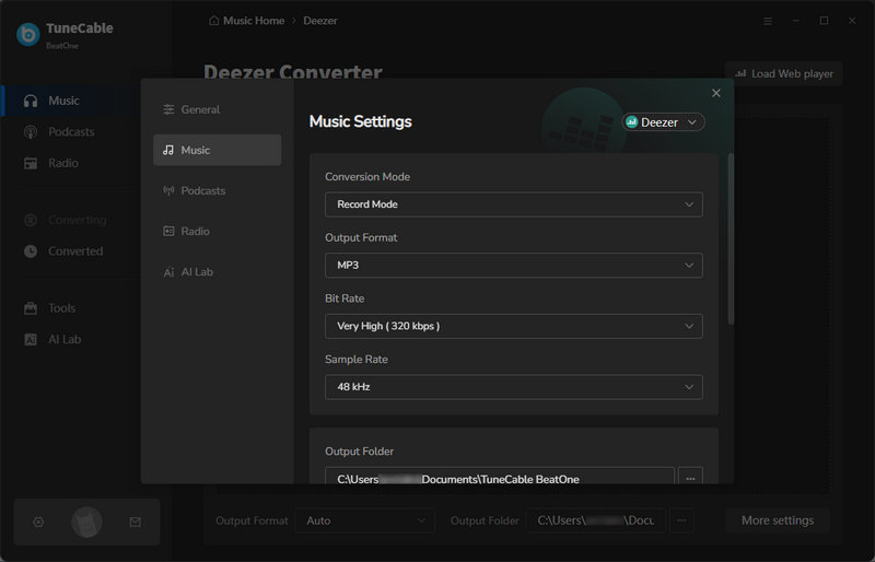 deezer settings