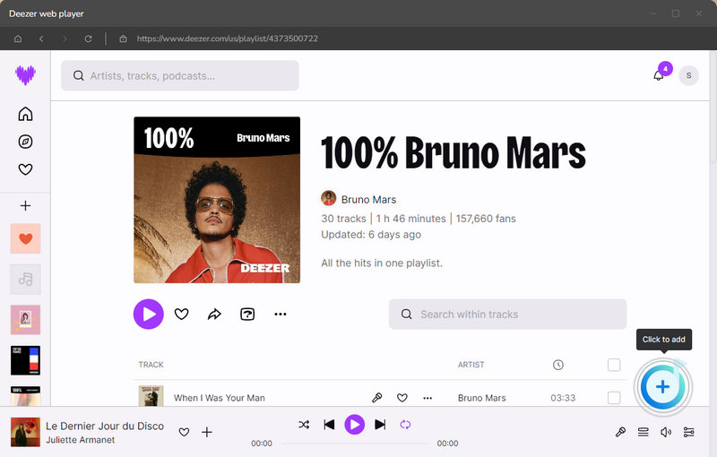 click to add deezer songs