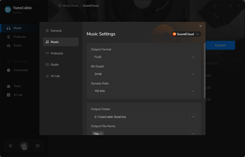 soundcloud music download settings