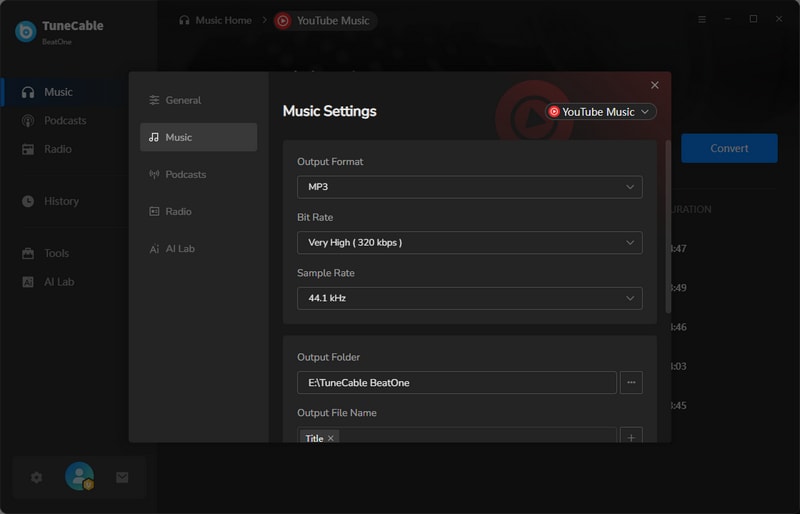 download youtube music to mp3 settings