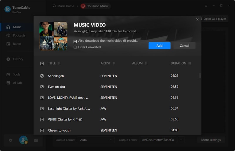 add youtube music playlist