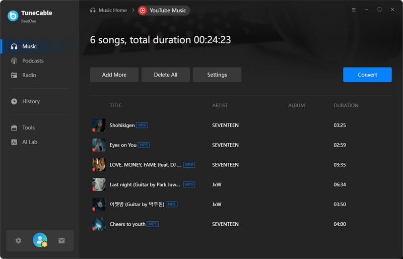 convert youtube music playlist