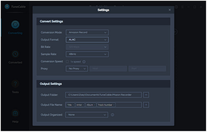 customize the output setting
