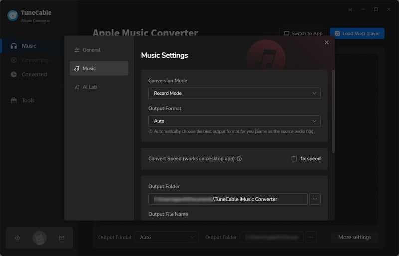 customize the output settings of apple music