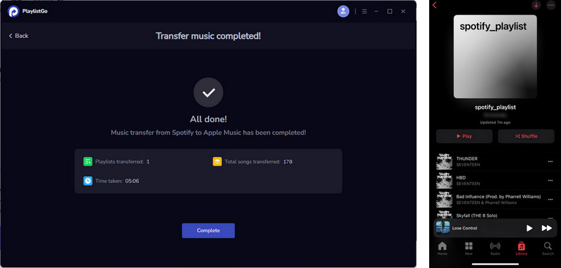 finish transferring spotify playlists