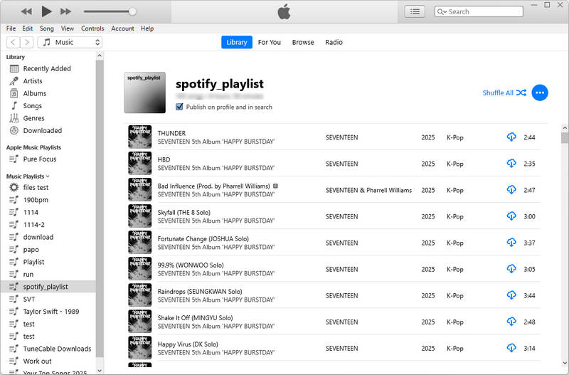 transferred spotify playlists on itunes