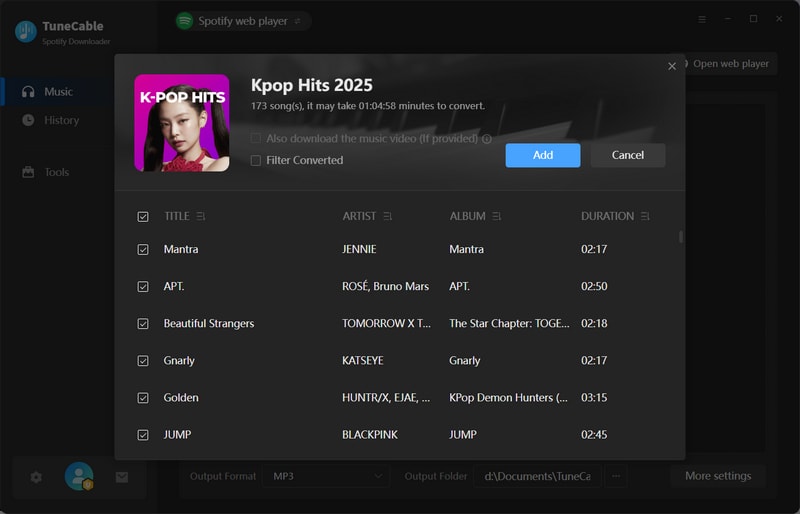 add spotify music to convert