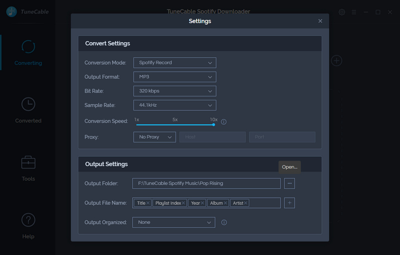 adjust output settings of spotify music