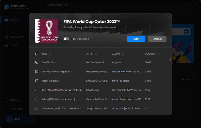 add world cup songs to tunecable