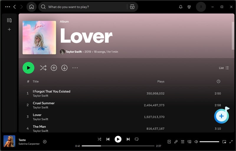 click to add spotify taylor songs