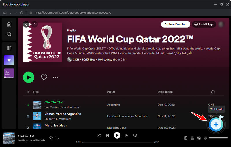 click to add world cup songs