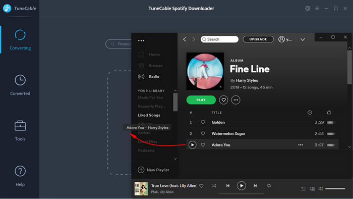 drag and drop spotify playlist to tunecable directly