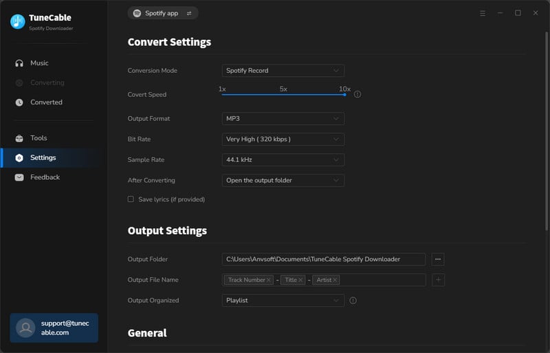 adjust output settings of spotify music